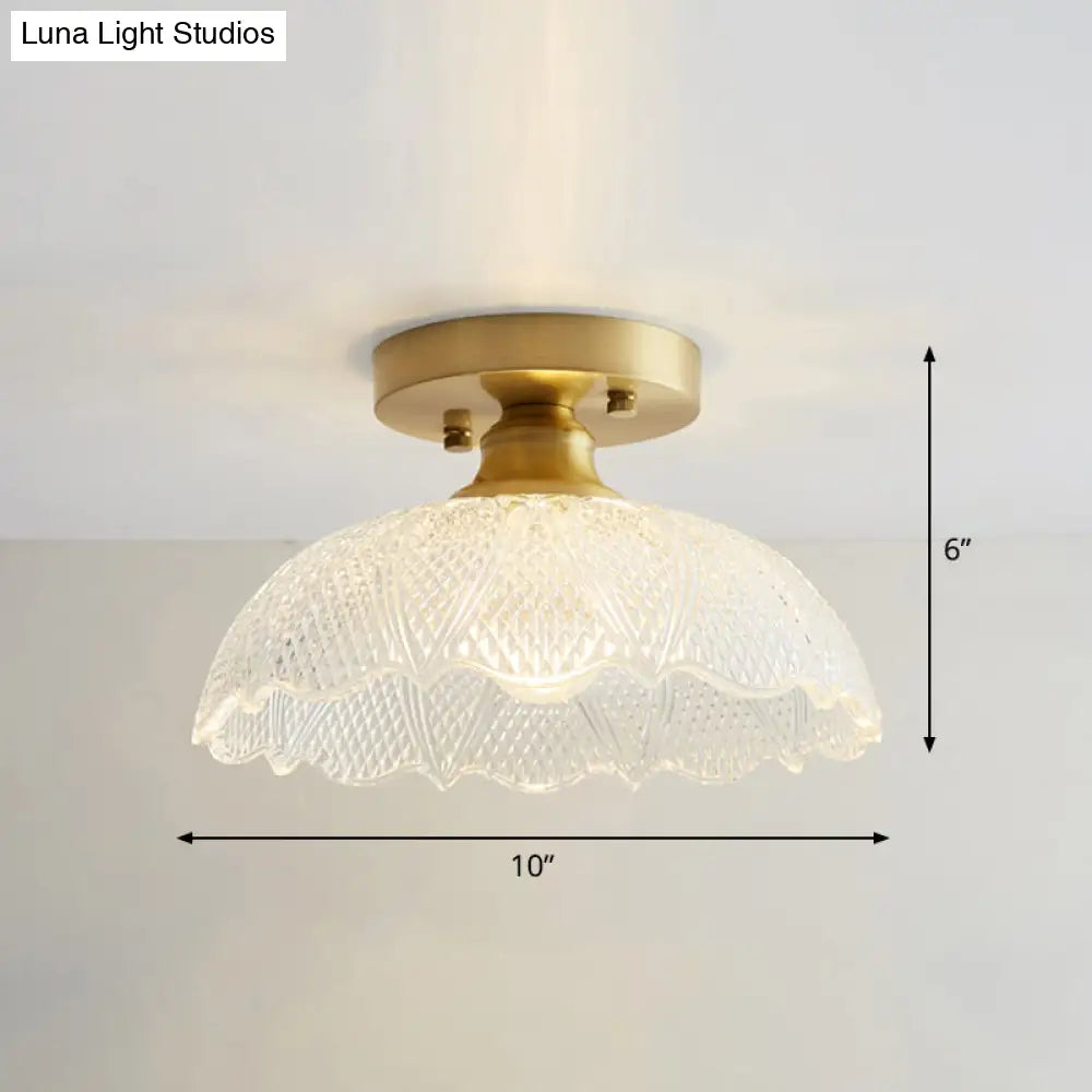 Nautical Brass Glass Flush Ceiling Light With 1 Bulb - Small Size For Corridors