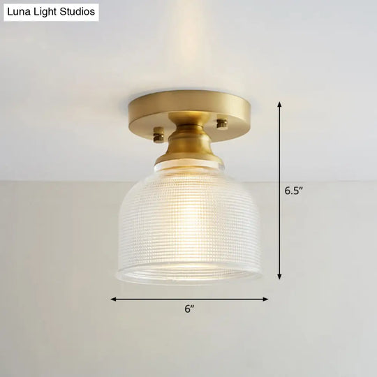 Nautical Brass Glass Flush Ceiling Light With 1 Bulb - Small Size For Corridors