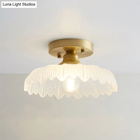 Nautical Brass Glass Flush Ceiling Light With 1 Bulb - Small Size For Corridors