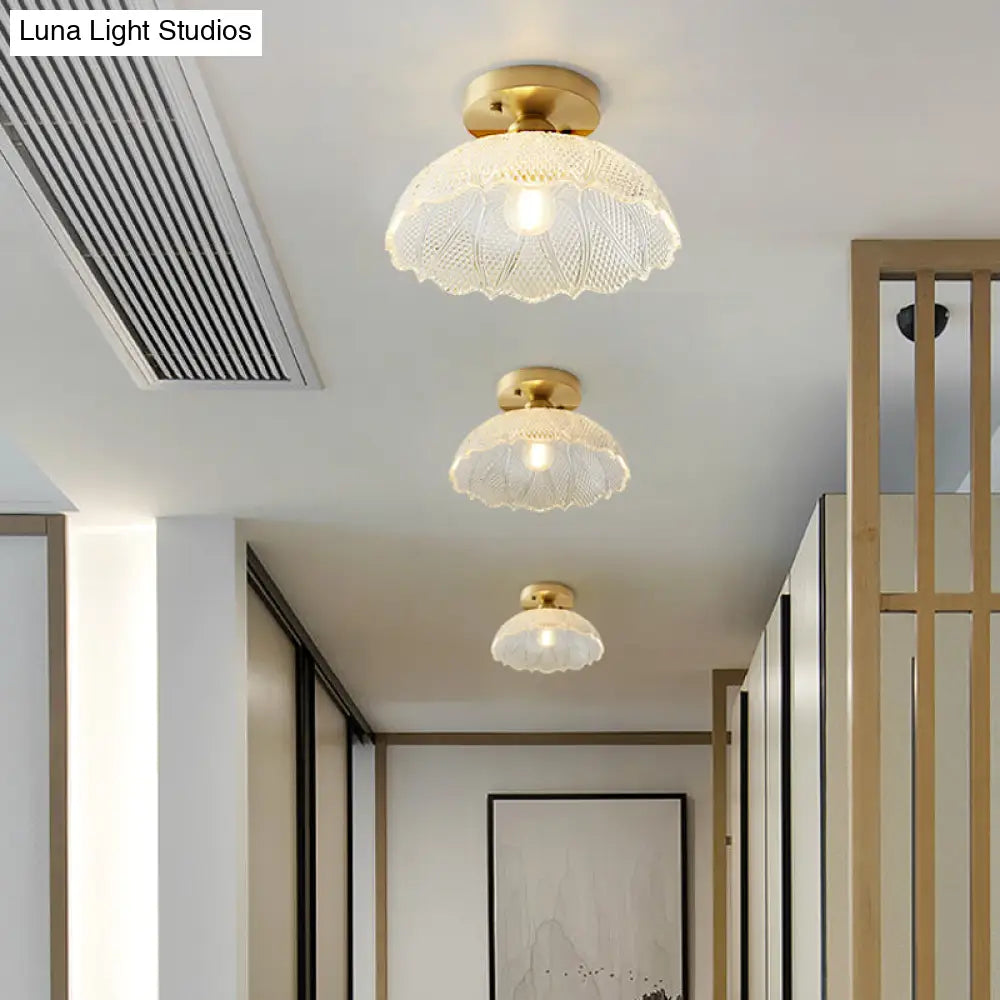 Nautical Brass Glass Flush Ceiling Light With 1 Bulb - Small Size For Corridors