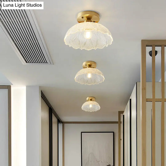 Nautical Brass Glass Flush Ceiling Light With 1 Bulb - Small Size For Corridors
