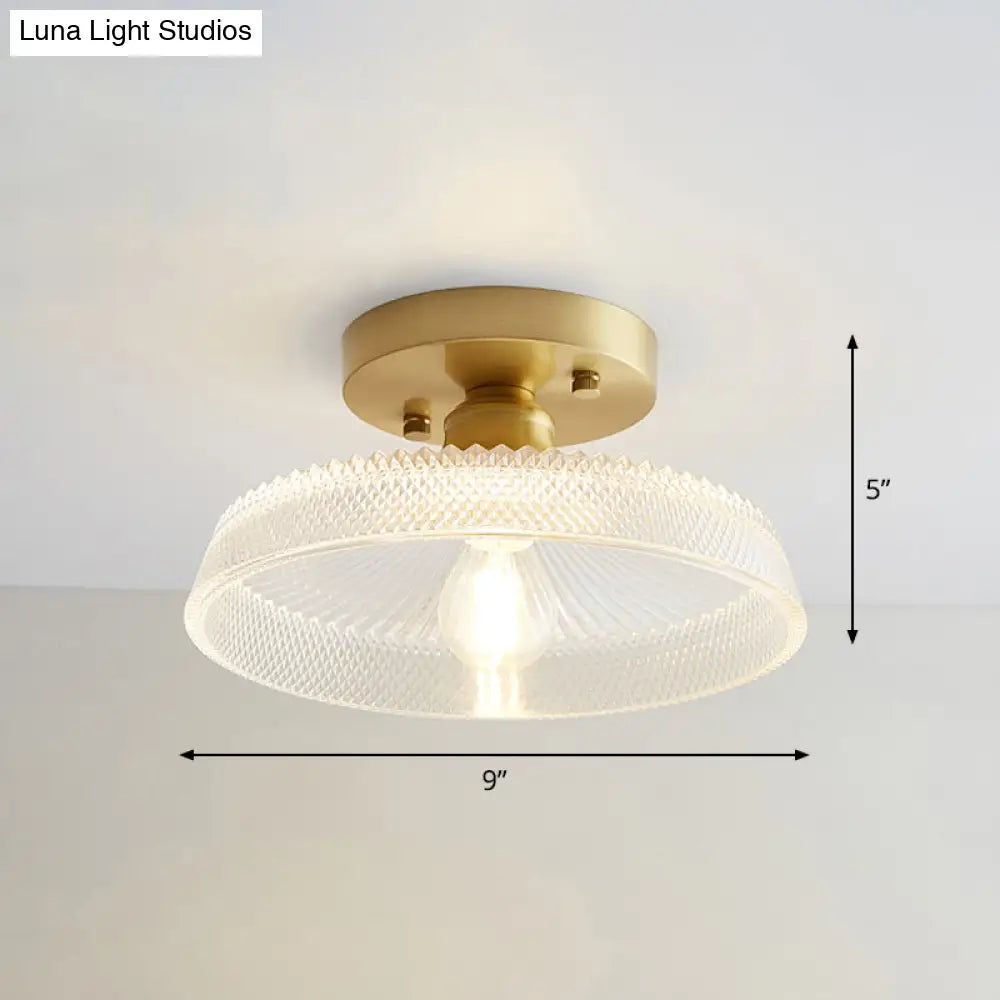 Nautical Brass Glass Flush Ceiling Light With 1 Bulb - Small Size For Corridors