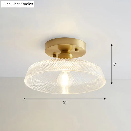 Nautical Brass Glass Flush Ceiling Light With 1 Bulb - Small Size For Corridors