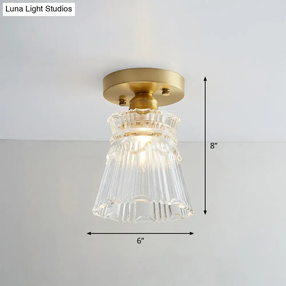 Nautical Brass Glass Flush Ceiling Light With 1 Bulb - Small Size For Corridors