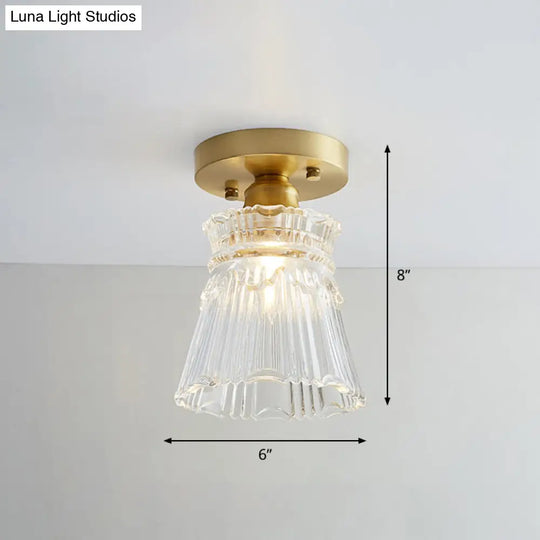 Nautical Brass Glass Flush Ceiling Light With 1 Bulb - Small Size For Corridors