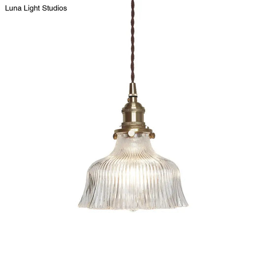 Nautical 1-Light Clear Glass Pendant Lamp With Brass Finish For Restaurants