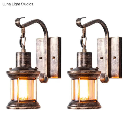 Nautical Bronze Kerosene Corridor Wall Lighting - 1 Light Clear Glass Hanging
