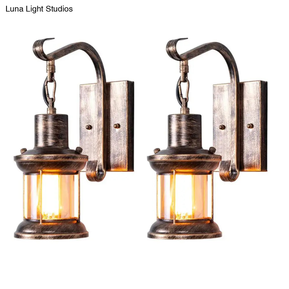 Nautical Bronze Kerosene Corridor Wall Lighting - 1 Light Clear Glass Hanging