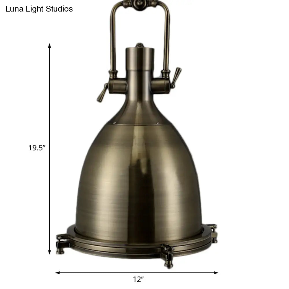 Nautical Brushed Brass Bell Pendant Light With Glass Diffuser - Dining Room Ceiling Fixture