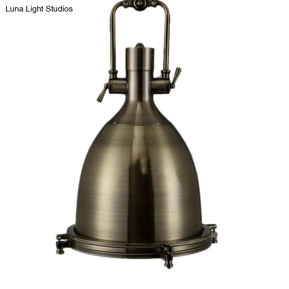 Nautical Brushed Brass Bell Pendant Light With Glass Diffuser - Dining Room Ceiling Fixture