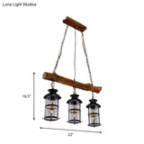 Nautical Clear Glass Cluster Pendant With Wood Design - Brown 2/3-Bulb Island Lighting