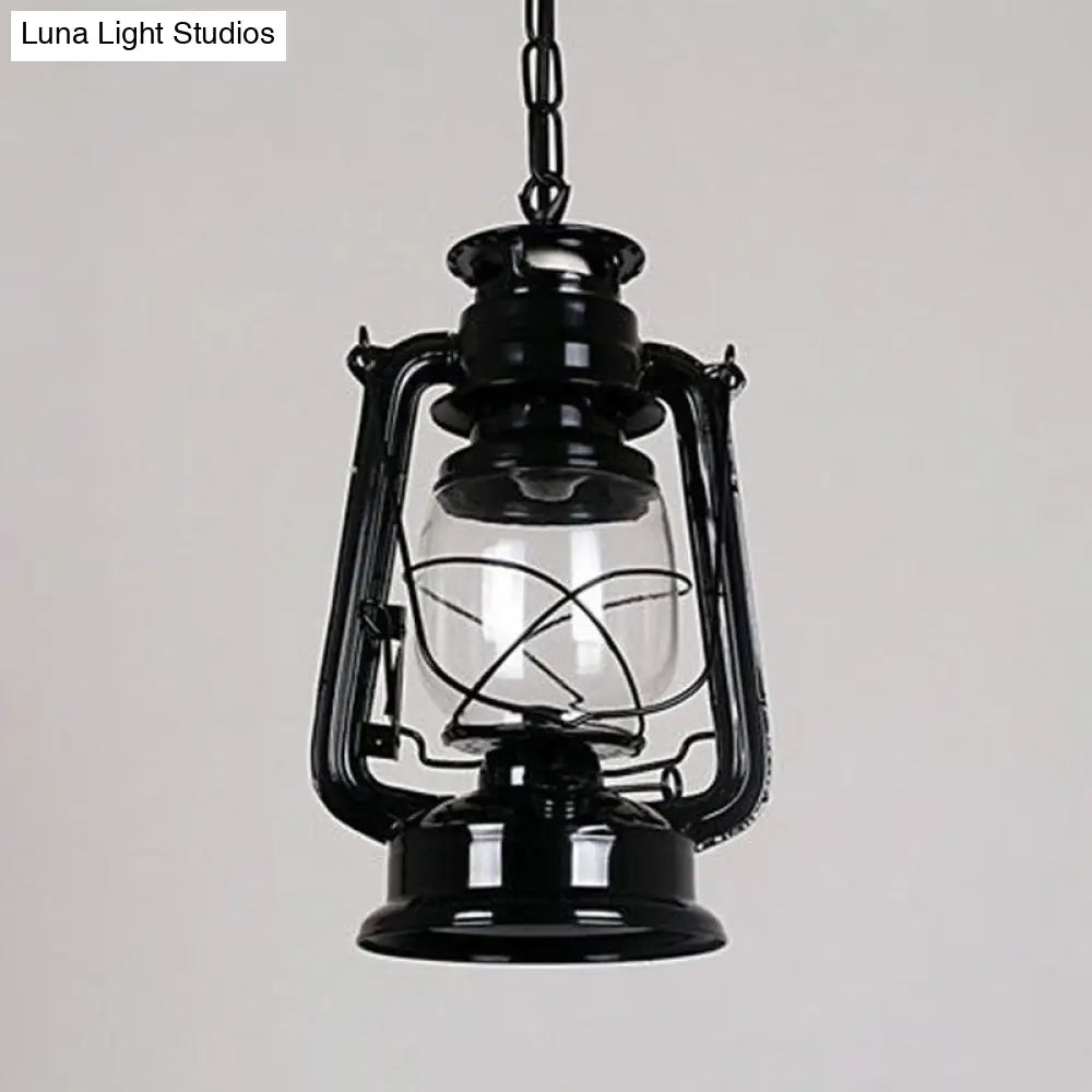 Nautical Clear Glass Oil Lamp Pendant Light For Dining Room Black / Chain