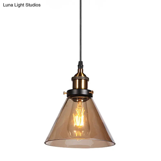 Sleek Glass Nautical Pendulum Light - Modern Geometric Dining Room Pendant Amber / Cone