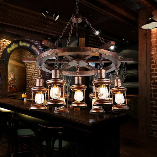 Nautical Hanging Light Kit With Rope Cord - 3/7 Head Metallic Chandelier Pendant In Copper 7 /