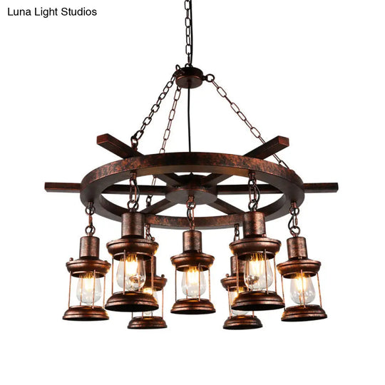 Nautical Hanging Light Kit With Rope Cord - 3/7 Head Metallic Chandelier Pendant In Copper