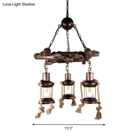 Nautical Hanging Light Kit With Rope Cord - 3/7 Head Metallic Chandelier Pendant In Copper