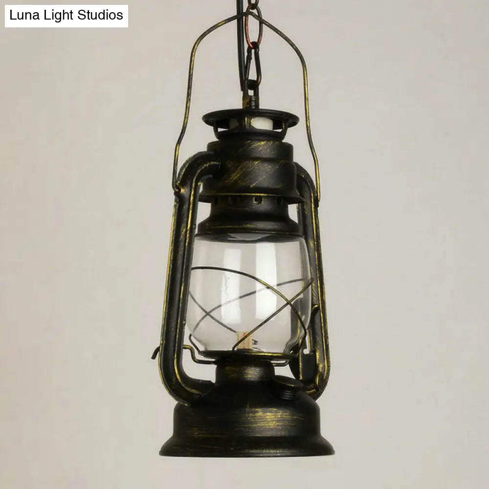 Nautical Kerosene Lantern Pendant Light - Clear Glass Hanging Lamp For Corridor