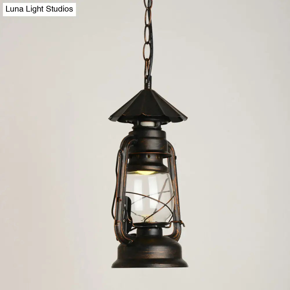 Nautical Clear Glass Kerosene Lantern Pendant Light - Single-Bulb Hanging Lamp For Corridor