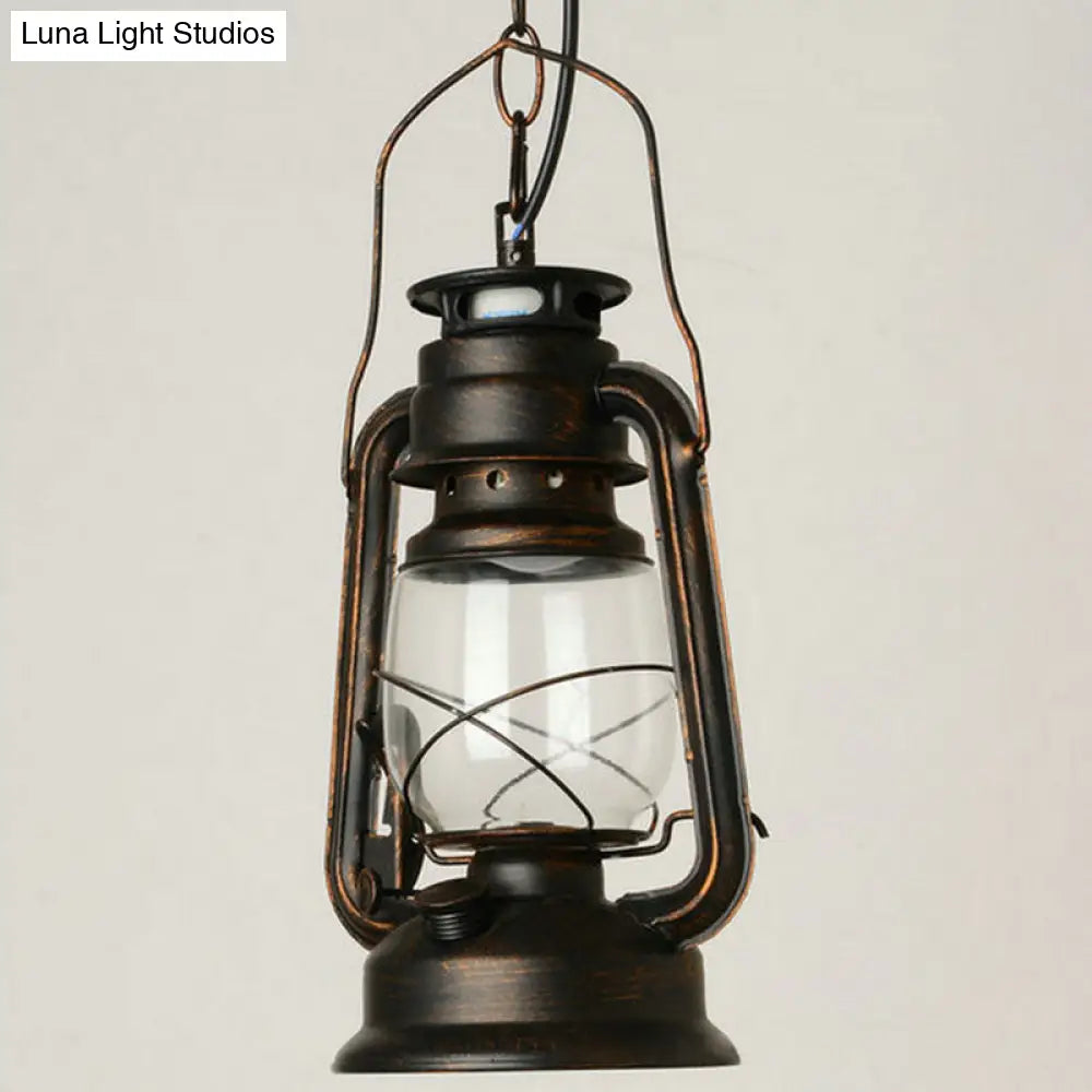 Nautical Kerosene Lantern Pendant Light - Clear Glass Hanging Lamp For Corridor