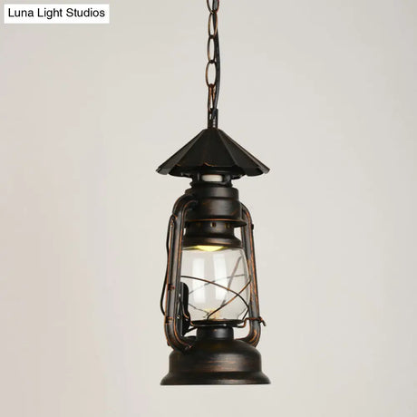Nautical Kerosene Lantern Pendant Light - Clear Glass Hanging Lamp For Corridor