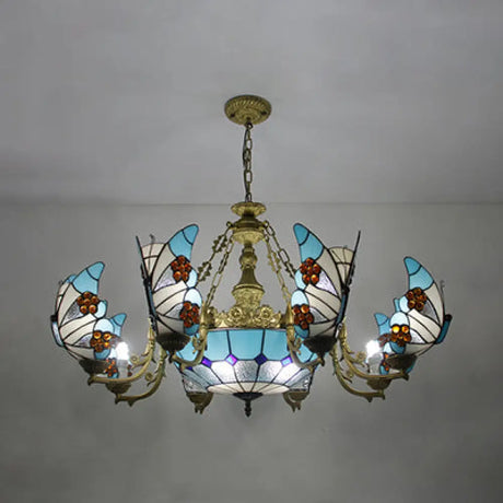 Nautical Lodge Chandelier With Blue Butterfly Glass - 7/9 Lights For Living Room 9 /