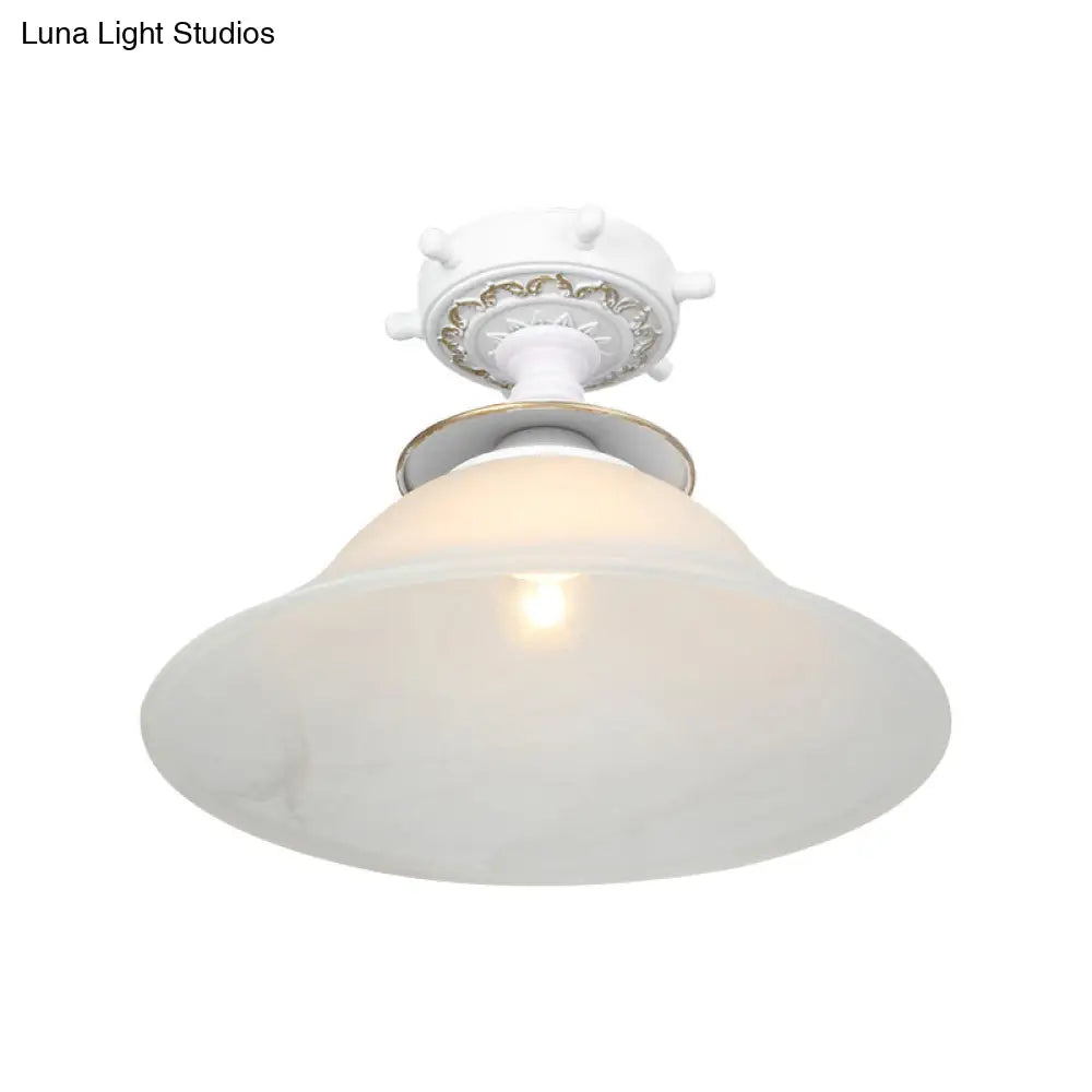 Nautical Glass Bell Semi-Flush Mount Ceiling Light For Hallways With Opaline And 1 Bulb In