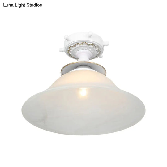 Nautical Glass Bell Semi-Flush Mount Ceiling Light For Hallways With Opaline And 1 Bulb In