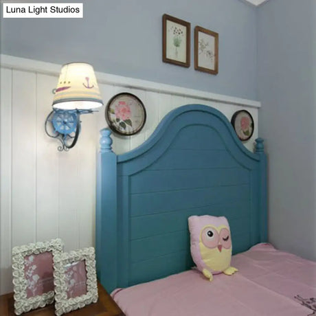 Nautical Rudder Sconce Light: Ship & Anchor Metal Wall Lamp For Child Bedroom