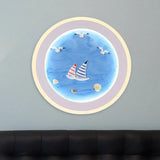 Nautical Striped Sailing Ship Led Wall Lamp For Kids Room In Blue