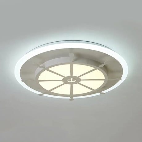 Nautical Style Metal Compass Flush Mount Ceiling Lamp In White Finish For Dining Room / Warm