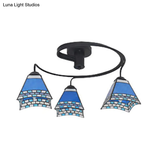 Nautical Style Semi Flush Light With Stained Glass Shade - Boat Mediterranean Baroque Design 3/5