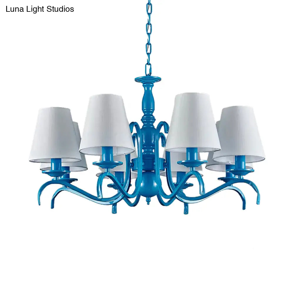 Nautical Suspension Chandelier - Tapered Metal Shade 10 Blue Heads Living Room Light
