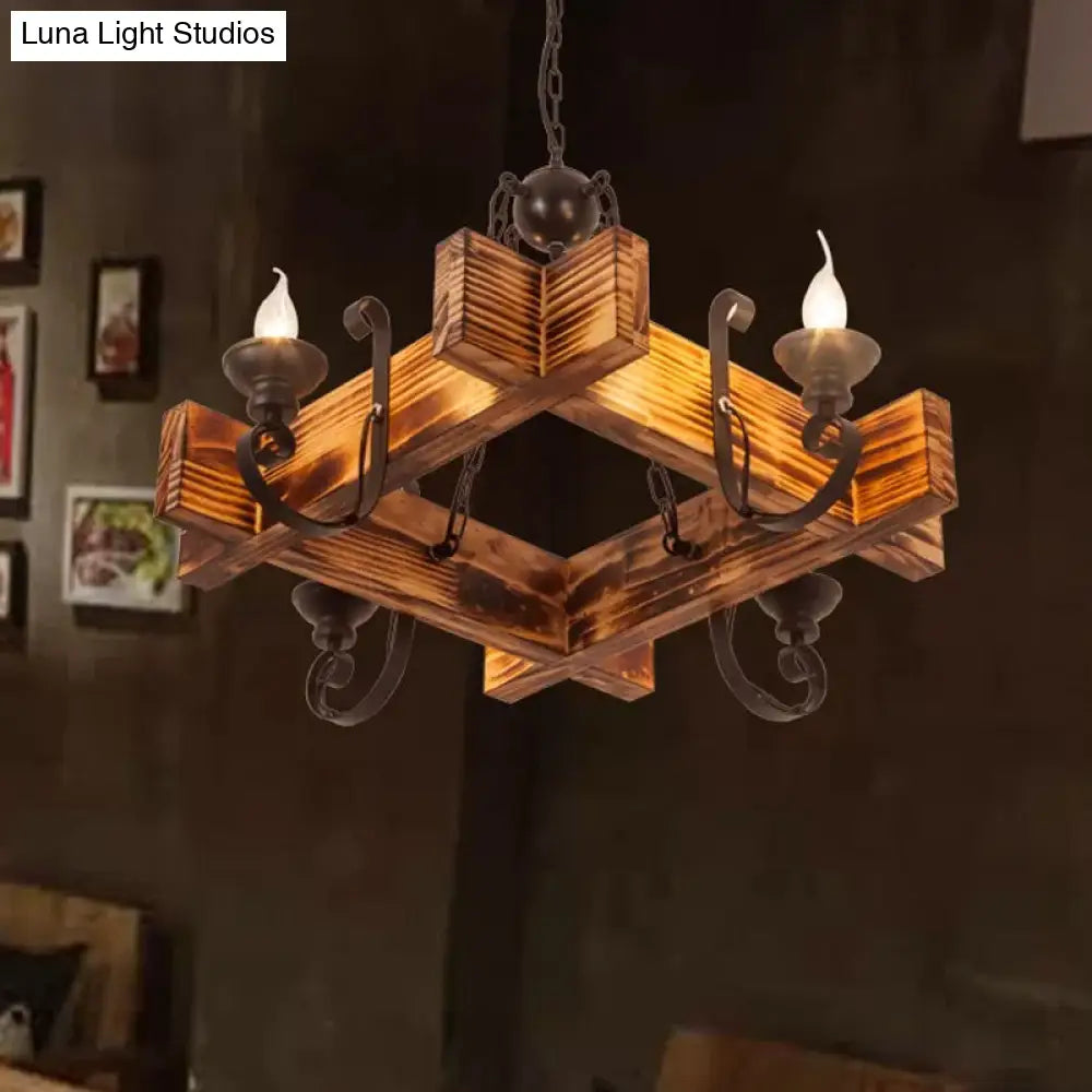 Nautical Wooden Hanging Light Fixture - Triangular/Square 3/4/6 Heads Restaurant Ceiling Chandelier