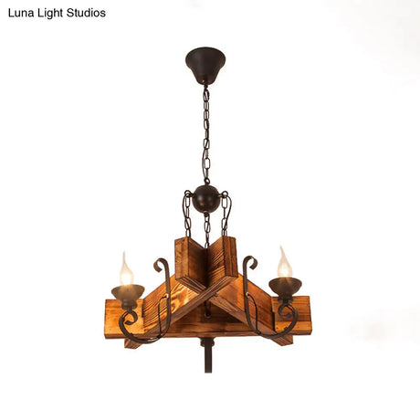 Nautical Wooden Hanging Light Fixture-Chandelier In Brown Triangular/Square Design 3/4/6-Head
