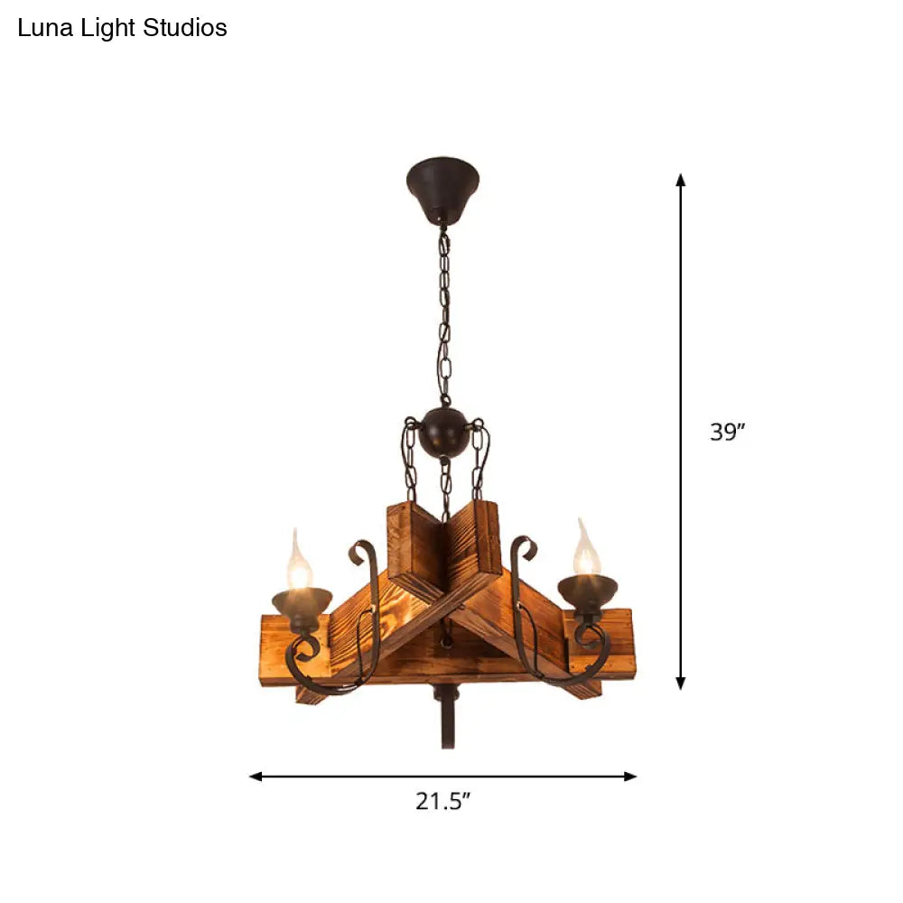 Nautical Wooden Hanging Light Fixture-Chandelier In Brown Triangular/Square Design 3/4/6-Head