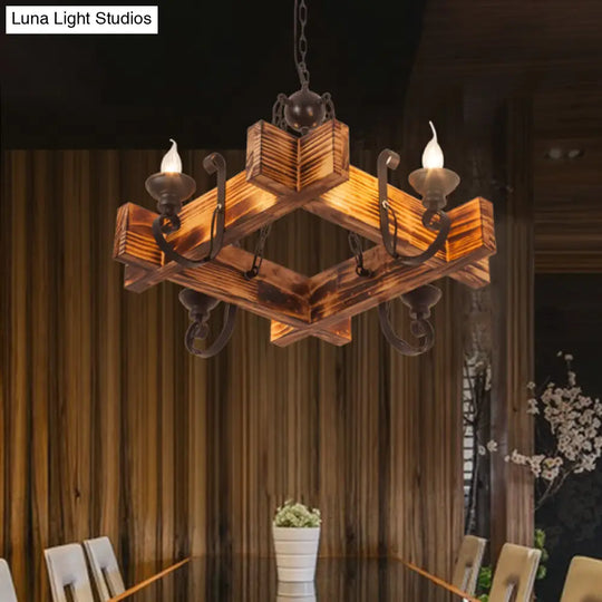 Nautical Wooden Hanging Light Fixture - Triangular/Square 3/4/6 Heads Restaurant Ceiling Chandelier