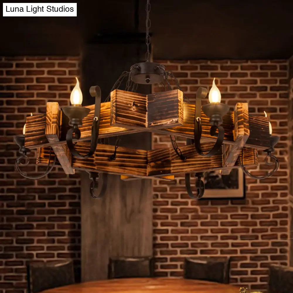 Nautical Wooden Hanging Light Fixture - Triangular/Square 3/4/6 Heads Restaurant Ceiling Chandelier
