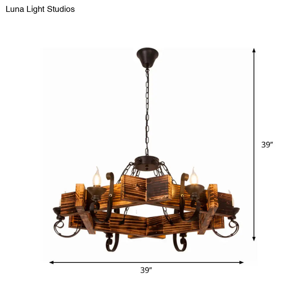 Nautical Wooden Hanging Light Fixture-Chandelier In Brown Triangular/Square Design 3/4/6-Head