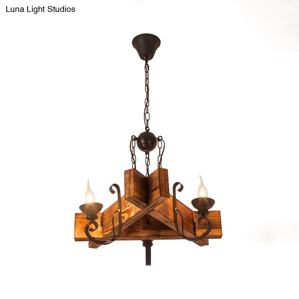Nautical Wooden Hanging Light Fixture - Triangular/Square 3/4/6 Heads Restaurant Ceiling Chandelier