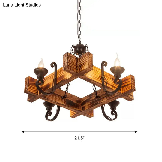 Nautical Wooden Hanging Light Fixture - Triangular/Square 3/4/6 Heads Restaurant Ceiling Chandelier
