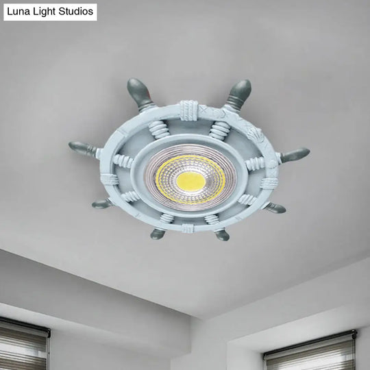 Navigate The Seas With Rudder Flush Mount Lighting Fixture For Kids Room In Blue / Warm Ceiling