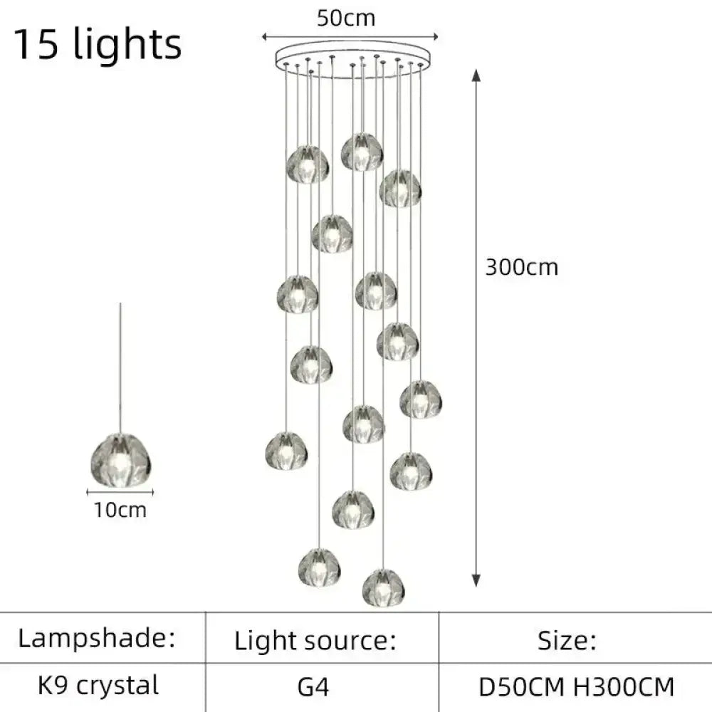 Nebular - Modern K9 Crystal Led Meteor Chandelier 15 Lights / White Light