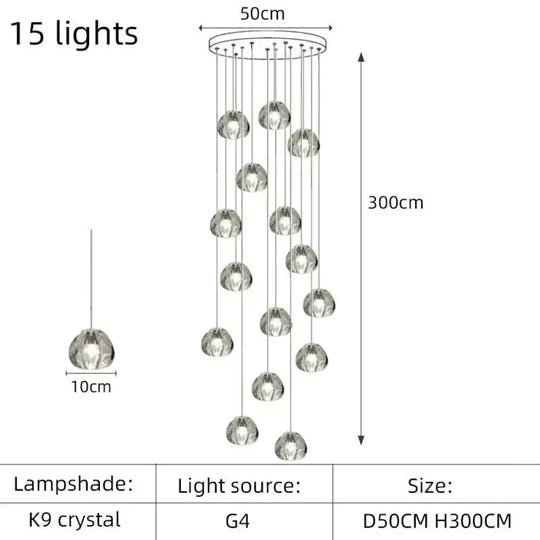 Nebular - Modern K9 Crystal Led Meteor Chandelier 15 Lights / White Light