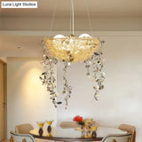 Nest Metal Chandelier Art Deco Ceiling Light With 4 Silver/Gold Lights And Milk Glass Globe Shade