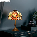 Nicole - Hand Cut Glass Domed Shade Nightstand Lamp Bronze Sunflower Pattern