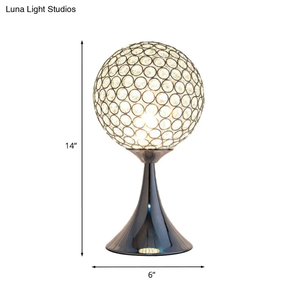 Modern Crystal Embedded Ball Desk Lamp - Sleek Chrome Finish Ideal For Bedroom Night Table