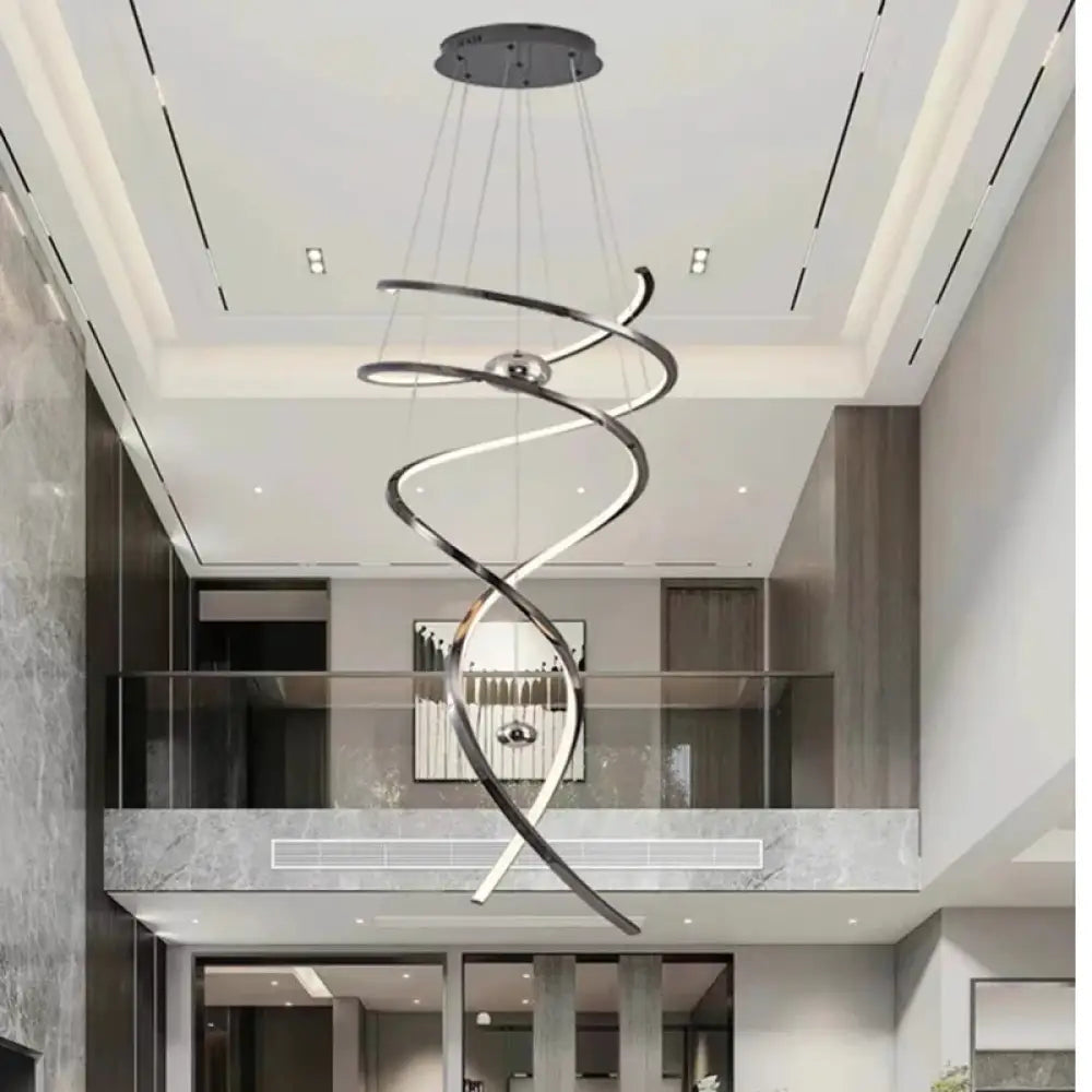 Nora Modern Staircase LED Pendant Chandelier Dimmable Remote/Touch Control blacks / D 80cm H 220cm / Cold White