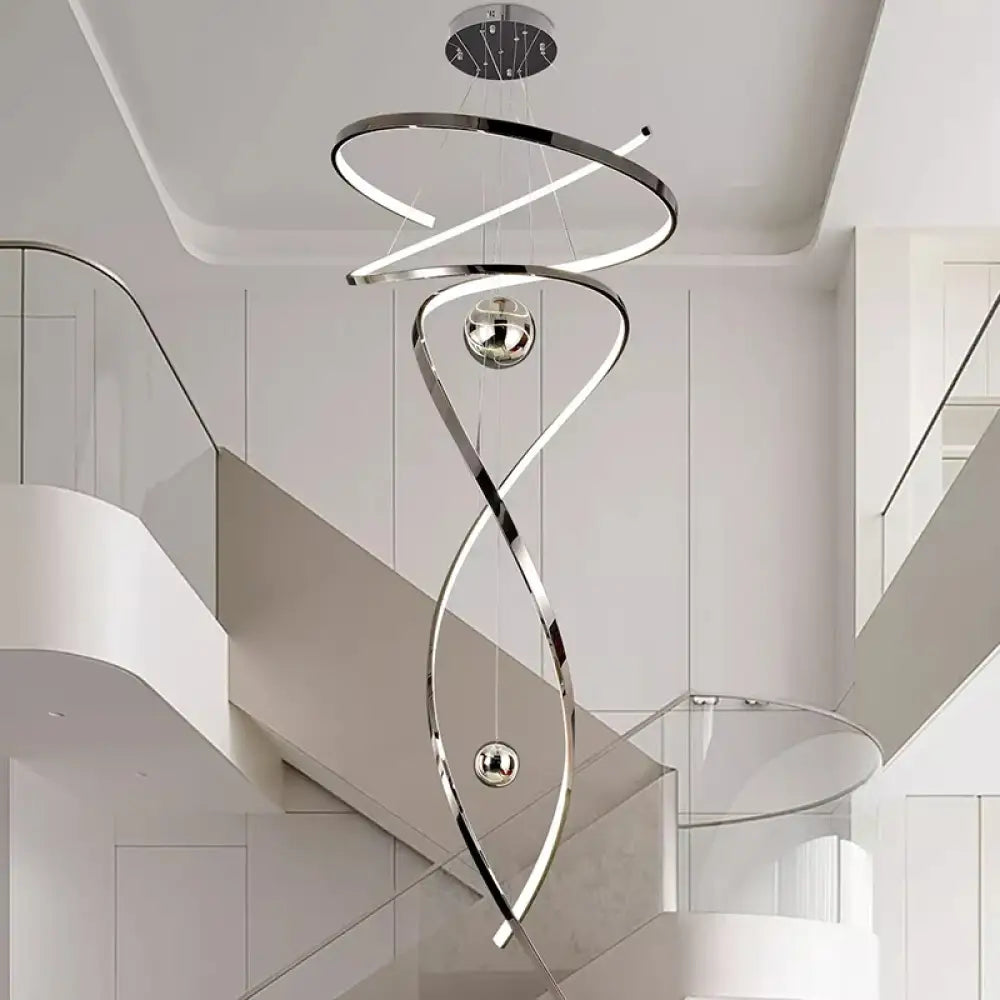 Nora Modern Staircase LED Pendant Chandelier Dimmable Remote/Touch Control chrome color / D 80cm H 220cm / Cold White