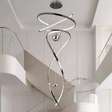Nora Modern Staircase LED Pendant Chandelier Dimmable Remote/Touch Control chrome color / D 80cm H 220cm / Cold White