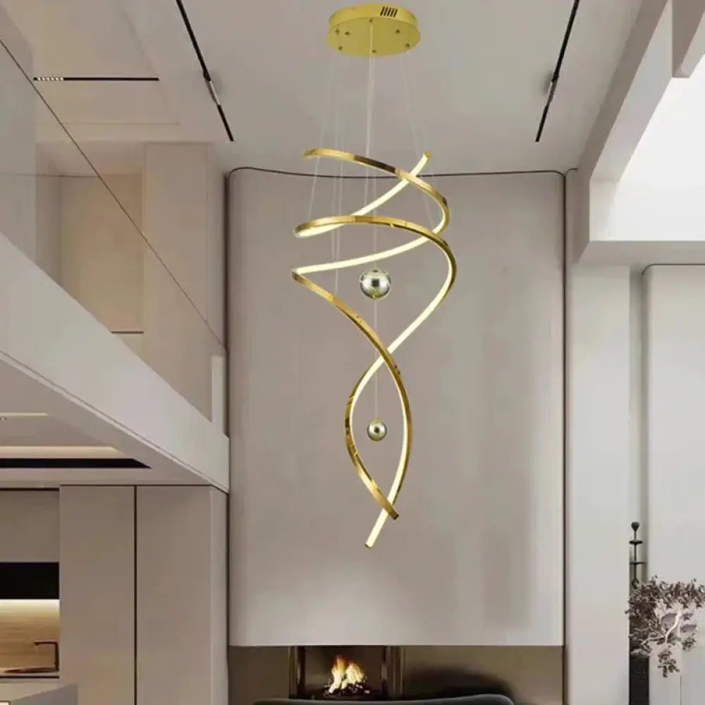 Nora Modern Staircase LED Pendant Chandelier Dimmable Remote/Touch Control golds / D 80cm H 220cm / Cold White